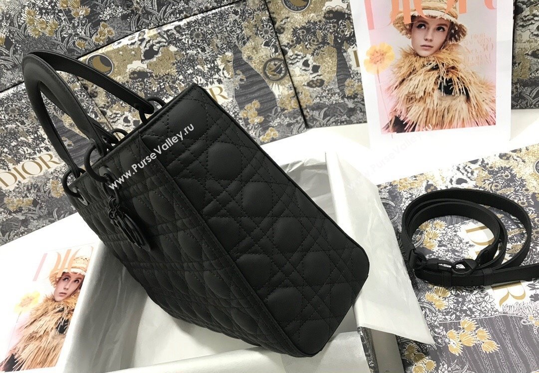 Dior Large Lady Dior Bag in Black Ultramatte Cannage Calfskin (xinyidai-23101409)
