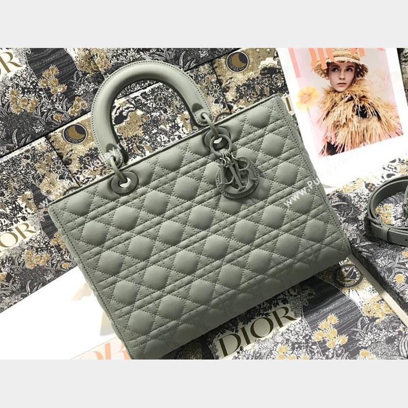 Dior Large Lady Dior Bag in Gray Ultramatte Cannage Calfskin (xinyidai-23101411)