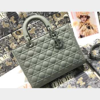 Dior Large Lady Dior Bag in Gray Ultramatte Cannage Calfskin (xinyidai-23101411)