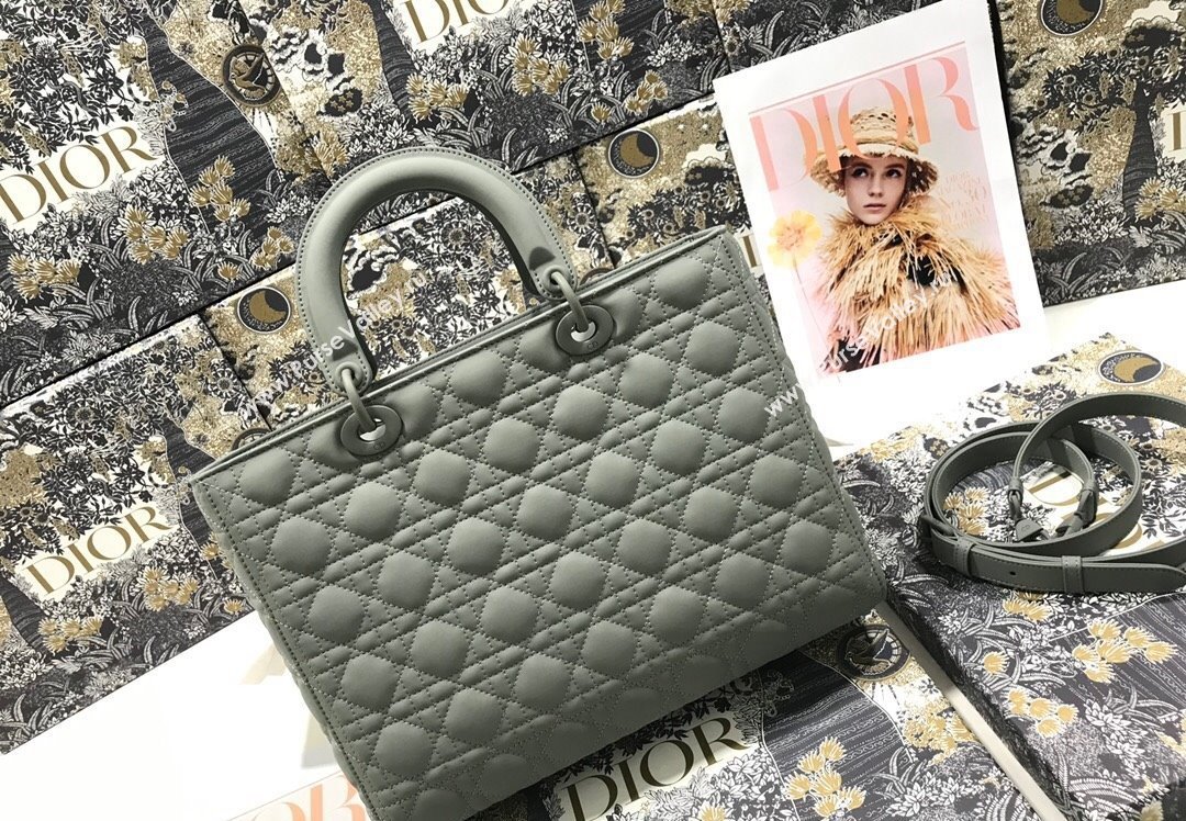 Dior Large Lady Dior Bag in Gray Ultramatte Cannage Calfskin (xinyidai-23101411)