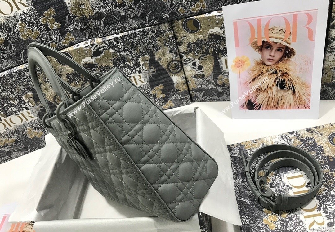 Dior Large Lady Dior Bag in Gray Ultramatte Cannage Calfskin (xinyidai-23101411)