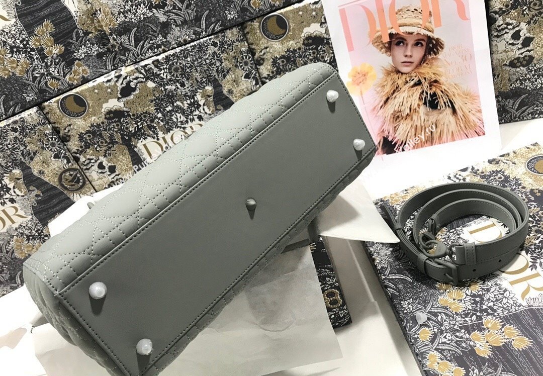 Dior Large Lady Dior Bag in Gray Ultramatte Cannage Calfskin (xinyidai-23101411)