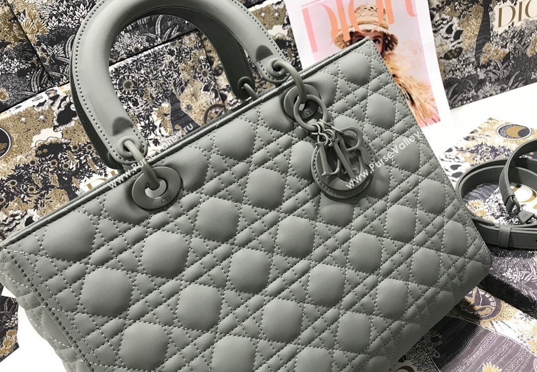 Dior Large Lady Dior Bag in Gray Ultramatte Cannage Calfskin (xinyidai-23101411)