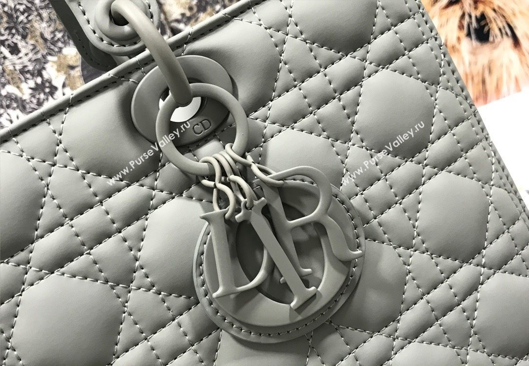 Dior Large Lady Dior Bag in Gray Ultramatte Cannage Calfskin (xinyidai-23101411)