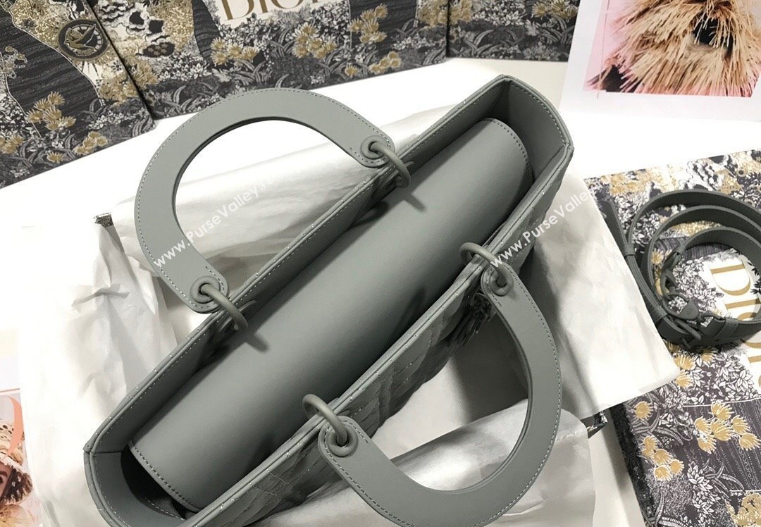 Dior Large Lady Dior Bag in Gray Ultramatte Cannage Calfskin (xinyidai-23101411)
