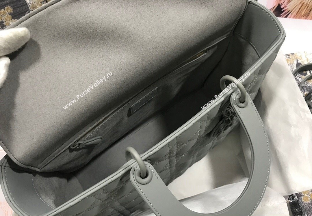 Dior Large Lady Dior Bag in Gray Ultramatte Cannage Calfskin (xinyidai-23101411)