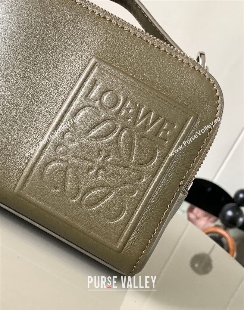 Loewe Mini Camera Crossbody bag in satin calfskin Dark Khaki Green (xinyidai-23101423)