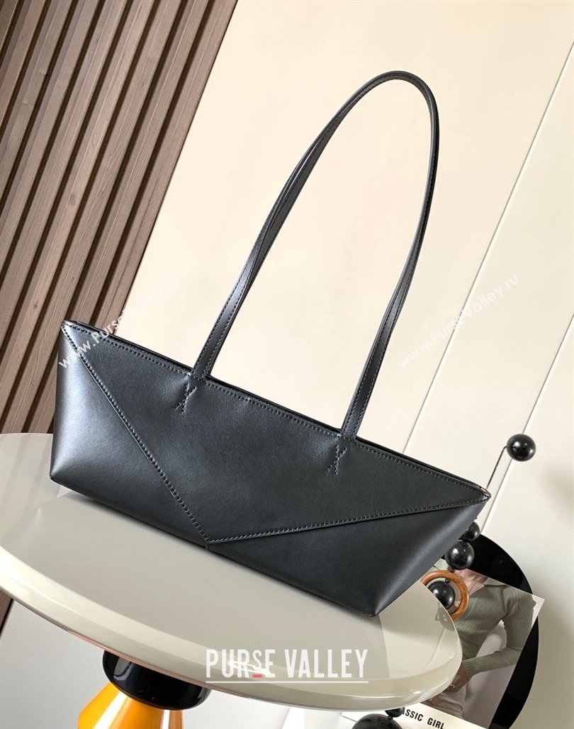 Loewe Cropped Puzzle Fold bag in shiny calfskin Black (xinyidai-23101418)