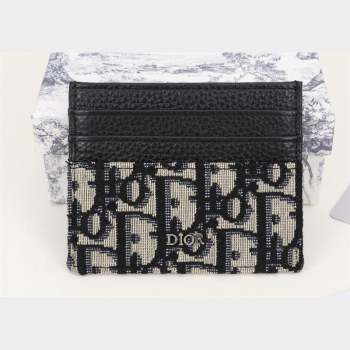 Dior Card Holder in Beige and Black Dior Oblique Jacquard and Black Grained Calfskin (ziyin-23101318)
