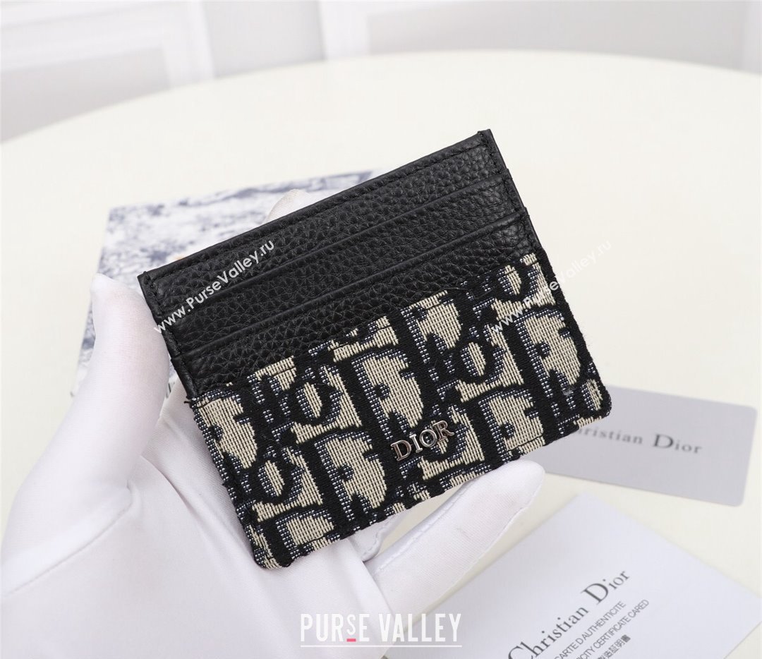 Dior Card Holder in Beige and Black Dior Oblique Jacquard and Black Grained Calfskin (ziyin-23101318)