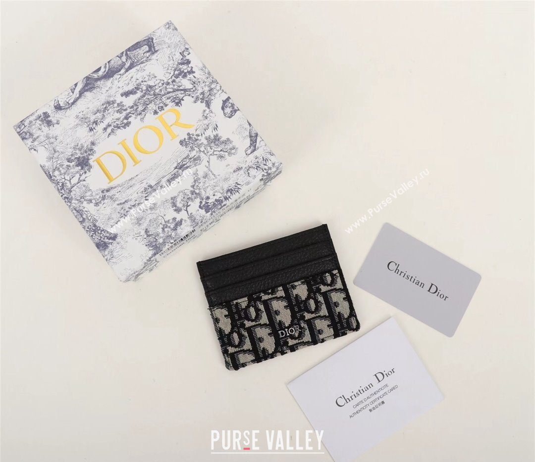 Dior Card Holder in Beige and Black Dior Oblique Jacquard and Black Grained Calfskin (ziyin-23101318)