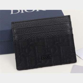 Dior Card Holder in Black Dior Oblique Jacquard and Black Grained Calfskin (ziyin-23101319)