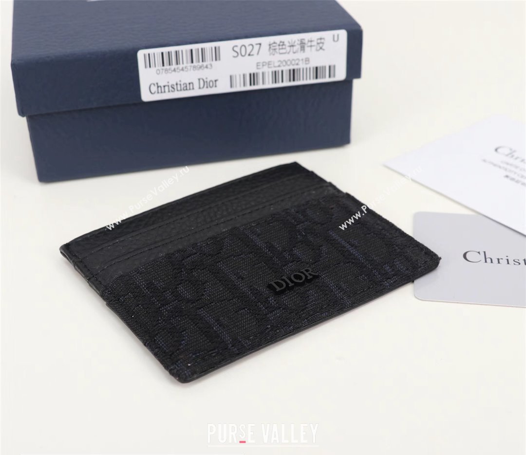 Dior Card Holder in Black Dior Oblique Jacquard and Black Grained Calfskin (ziyin-23101319)