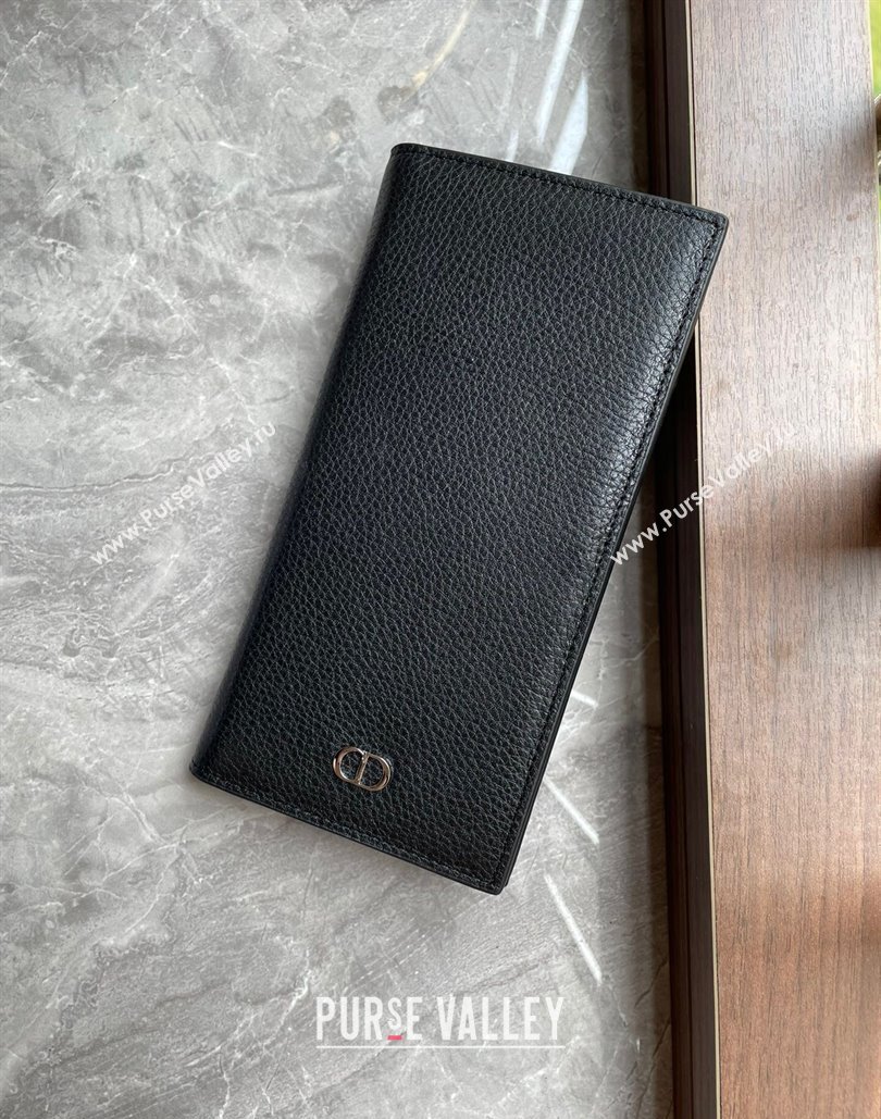 Dior Vertical Long Wallet in Black Grained Calfskin with CD Icon Signature (ziyin-23101305)