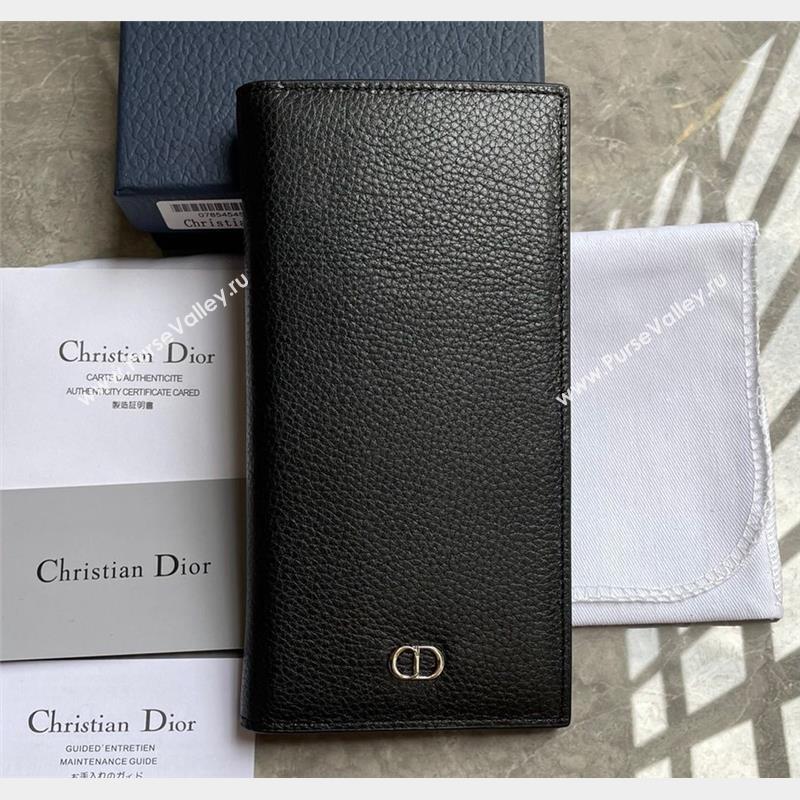 Dior Vertical Long Wallet in Black Grained Calfskin with CD Icon Signature (ziyin-23101305)