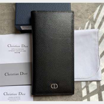 Dior Vertical Long Wallet in Black Grained Calfskin with CD Icon Signature (ziyin-23101305)