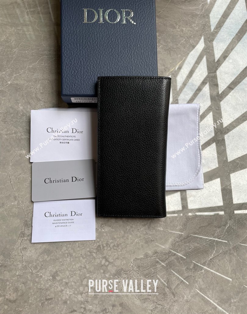 Dior Vertical Long Wallet in Black Grained Calfskin with CD Icon Signature (ziyin-23101305)