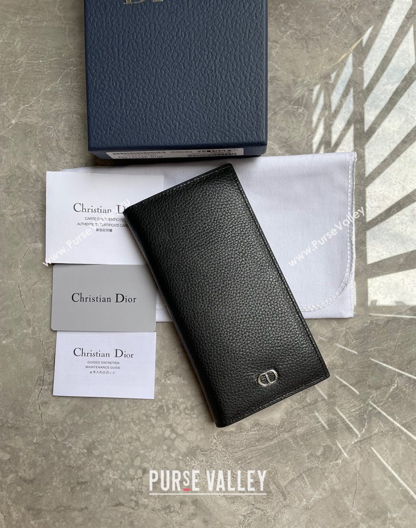 Dior Vertical Long Wallet in Black Grained Calfskin with CD Icon Signature (ziyin-23101305)