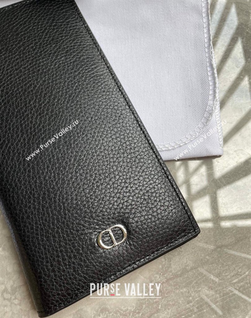 Dior Vertical Long Wallet in Black Grained Calfskin with CD Icon Signature (ziyin-23101305)