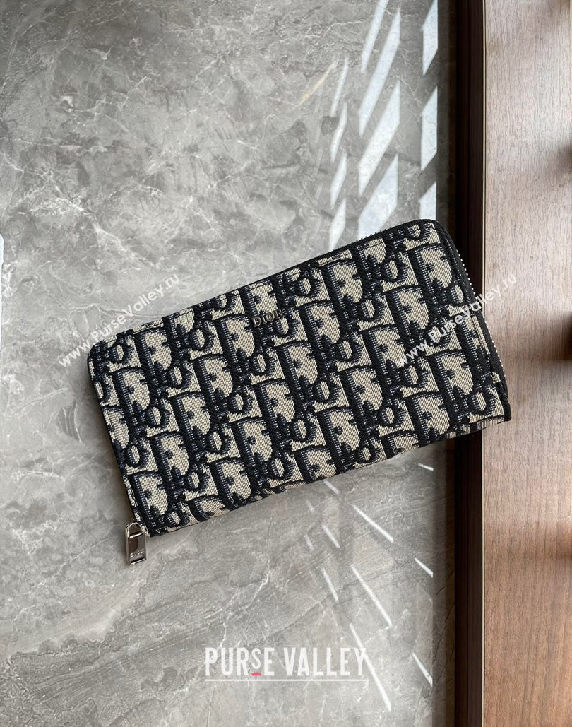 Dior Zipped Long Wallet in Beige and Black Dior Oblique Jacquard (ziyin-23101309)