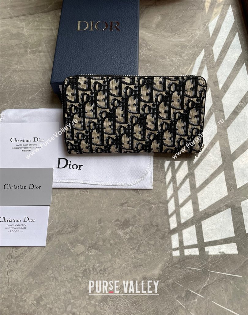 Dior Zipped Long Wallet in Beige and Black Dior Oblique Jacquard (ziyin-23101309)