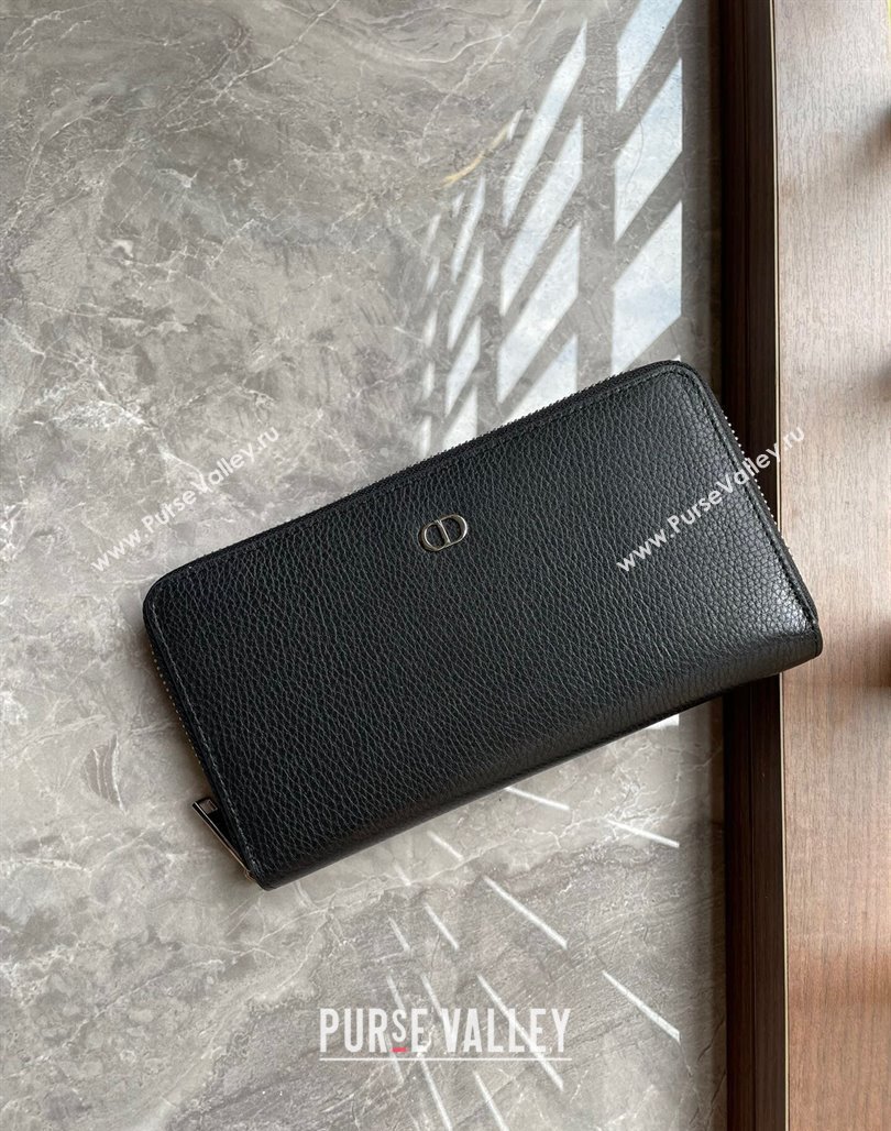 Dior Zipped Long Wallet in Black Grained Calfskin with CD Icon Signature (ziyin-23101313)