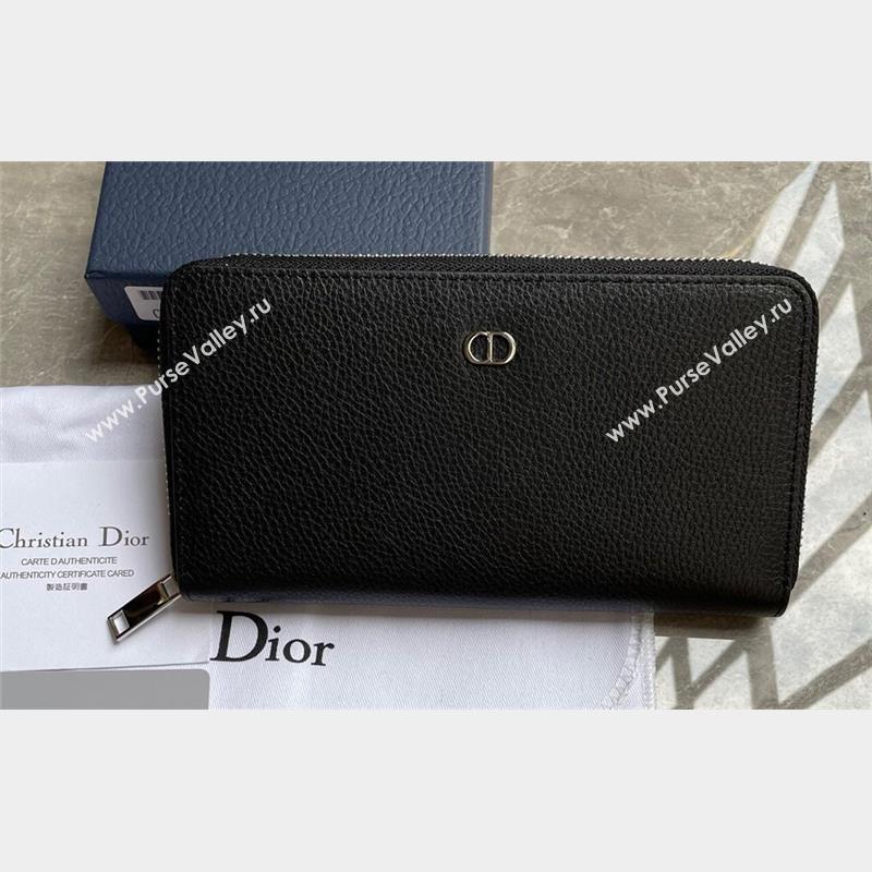 Dior Zipped Long Wallet in Black Grained Calfskin with CD Icon Signature (ziyin-23101313)