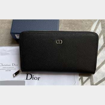 Dior Zipped Long Wallet in Black Grained Calfskin with CD Icon Signature (ziyin-23101313)