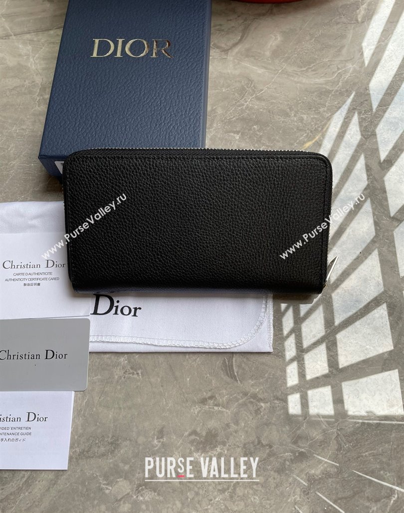 Dior Zipped Long Wallet in Black Grained Calfskin with CD Icon Signature (ziyin-23101313)