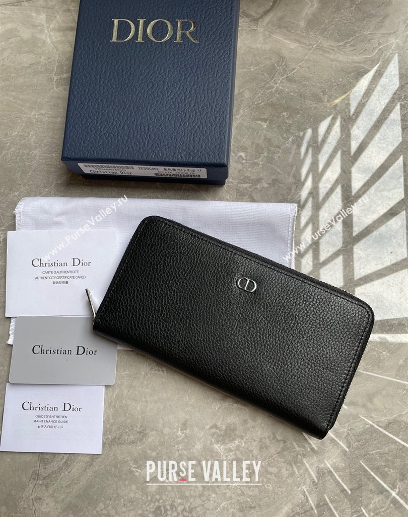 Dior Zipped Long Wallet in Black Grained Calfskin with CD Icon Signature (ziyin-23101313)
