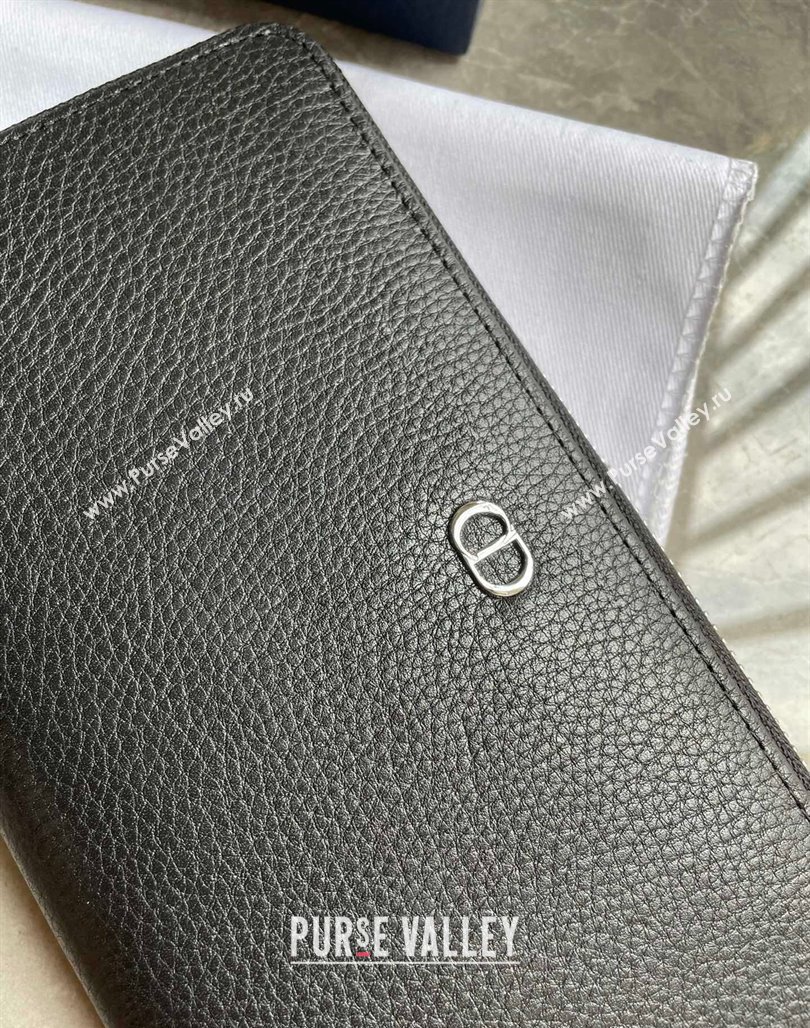 Dior Zipped Long Wallet in Black Grained Calfskin with CD Icon Signature (ziyin-23101313)