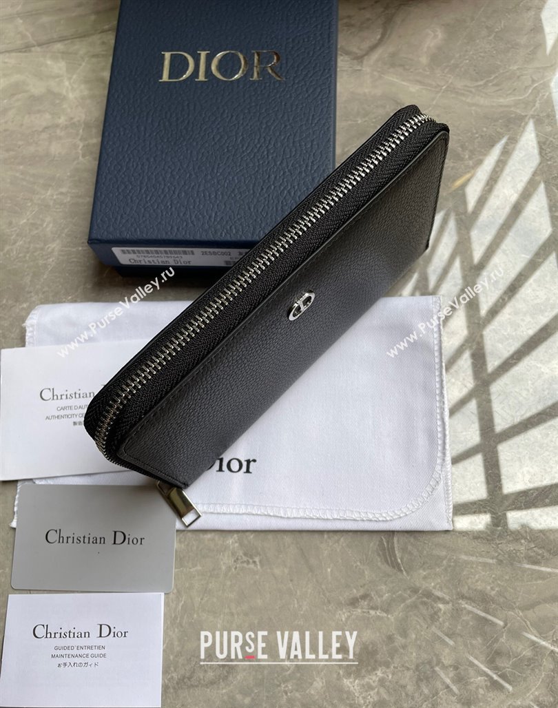 Dior Zipped Long Wallet in Black Grained Calfskin with CD Icon Signature (ziyin-23101313)