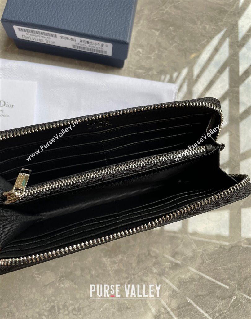 Dior Zipped Long Wallet in Black Grained Calfskin with CD Icon Signature (ziyin-23101313)