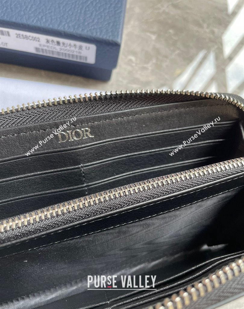 Dior Zipped Long Wallet in Black Grained Calfskin with CD Icon Signature (ziyin-23101313)