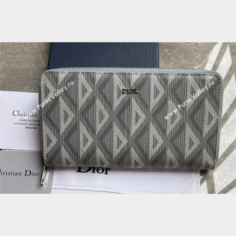 Dior Zipped Long Wallet in Gray CD Diamond Canvas (ziyin-23101315)