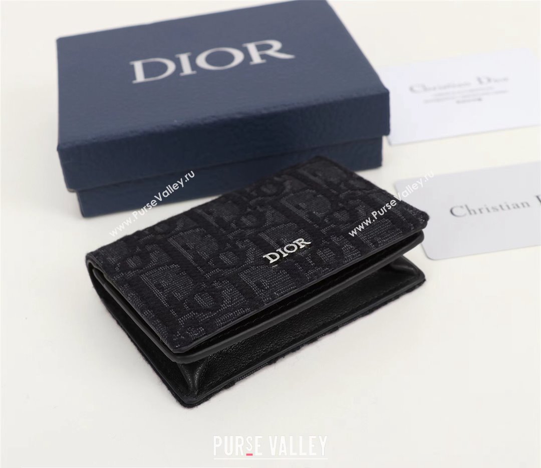 Dior Flap Card Holder in Black Dior Oblique Jacquard (ziyin-23101328)