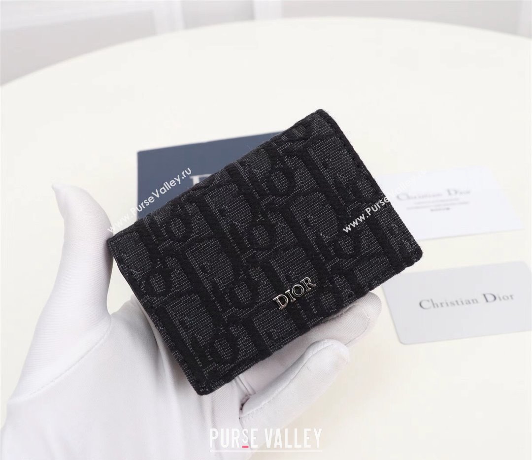 Dior Flap Card Holder in Black Dior Oblique Jacquard (ziyin-23101328)