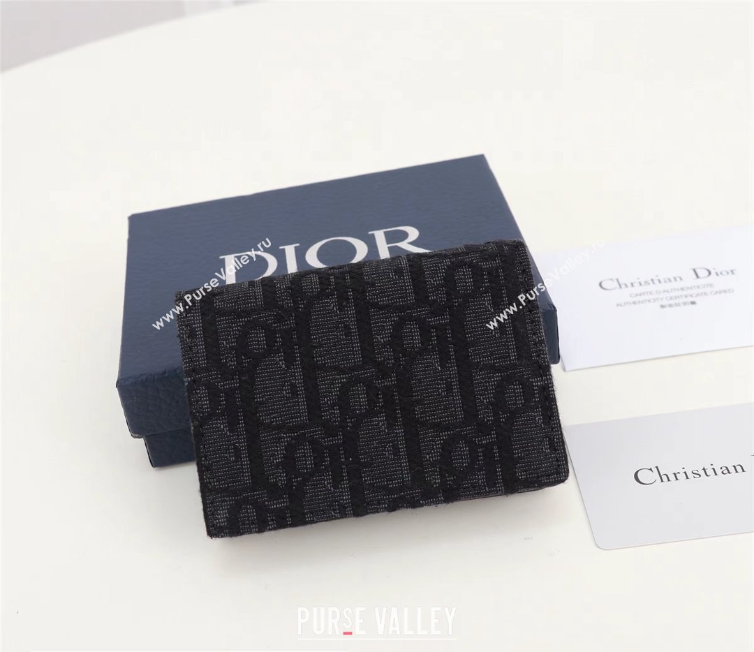 Dior Flap Card Holder in Black Dior Oblique Jacquard (ziyin-23101328)