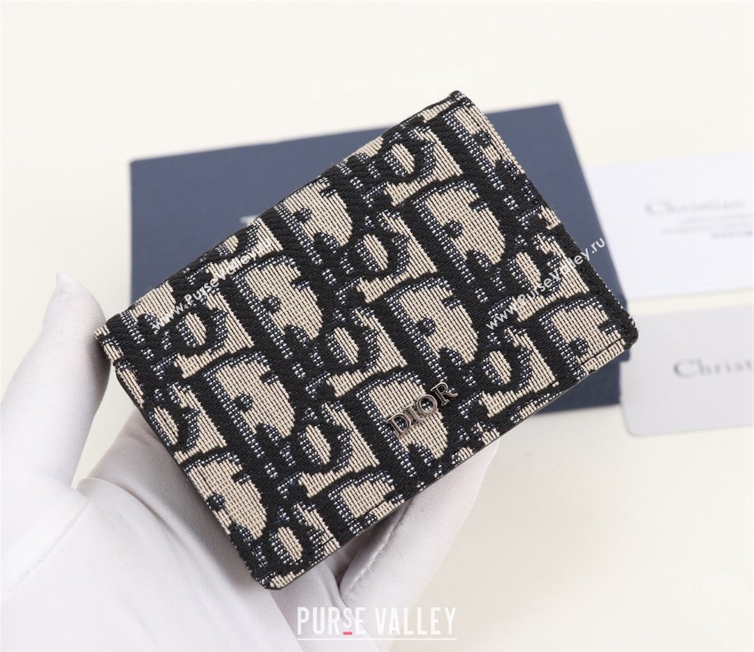 Dior Flap Card Holder in Beige and Black Dior Oblique Jacquard (ziyin-23101327)