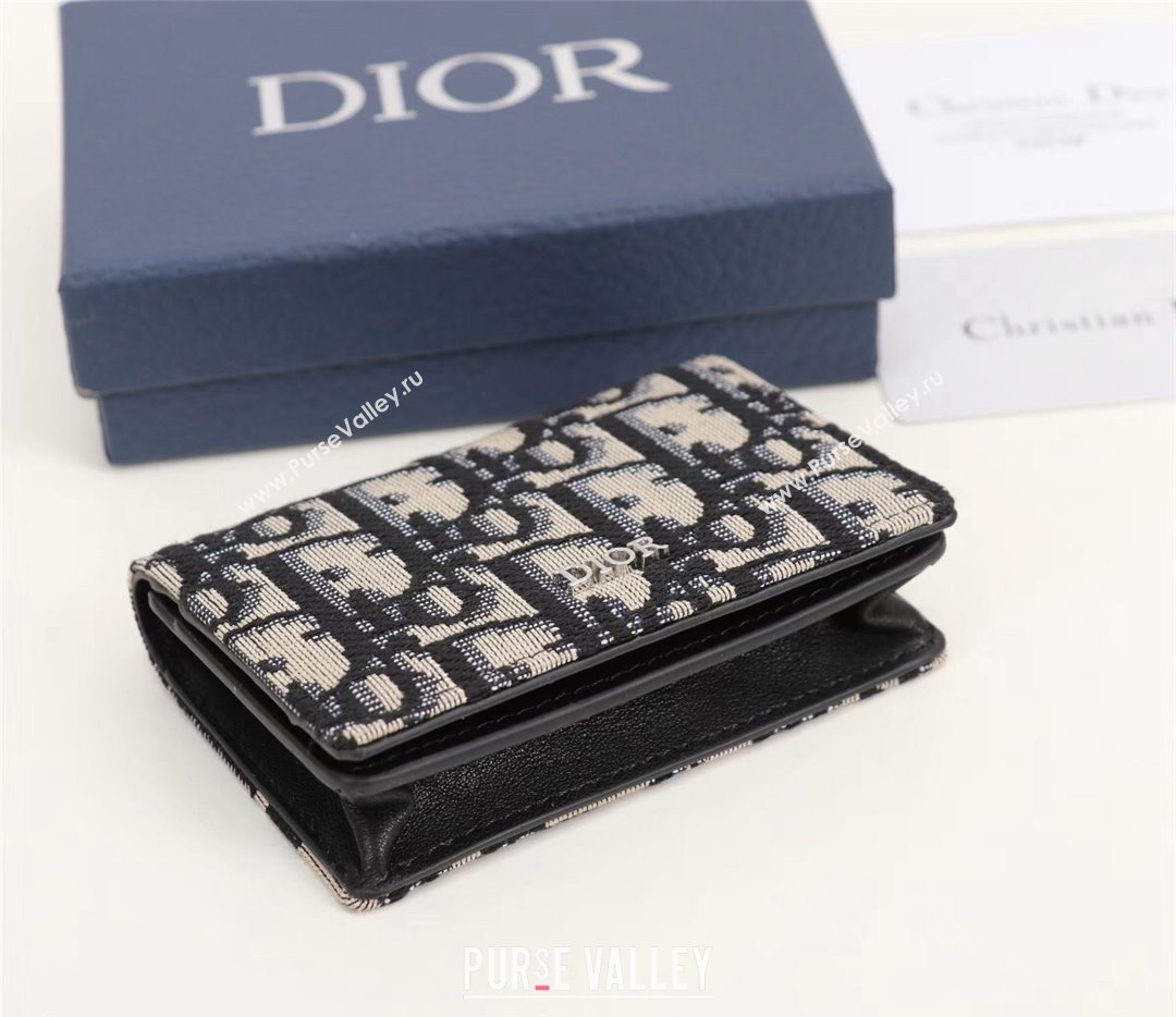 Dior Flap Card Holder in Beige and Black Dior Oblique Jacquard (ziyin-23101327)