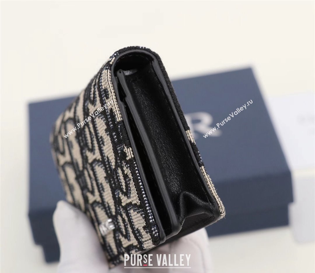 Dior Flap Card Holder in Beige and Black Dior Oblique Jacquard (ziyin-23101327)