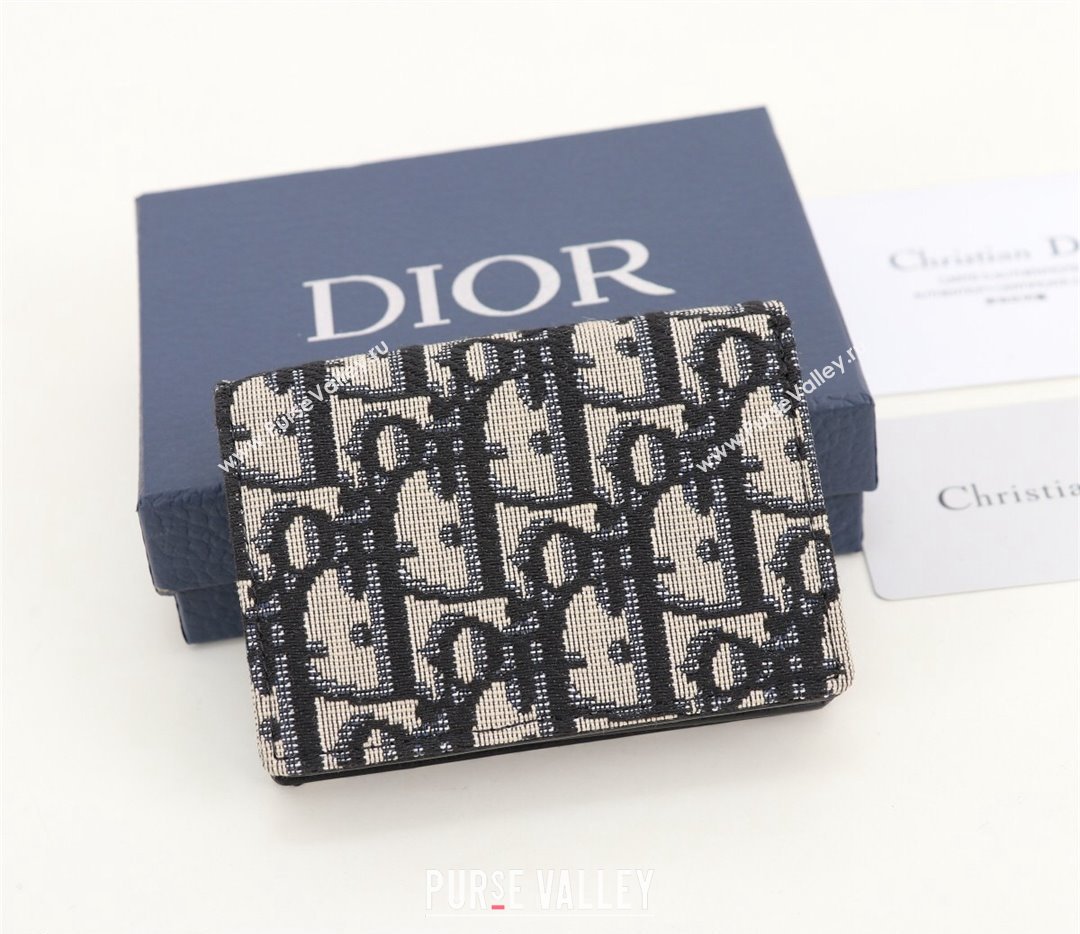 Dior Flap Card Holder in Beige and Black Dior Oblique Jacquard (ziyin-23101327)