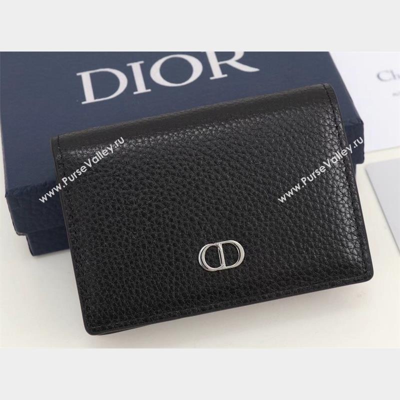 Dior Flap Card Holder in Black Grained Calfskin with CD Icon Signature (ziyin-23101330)