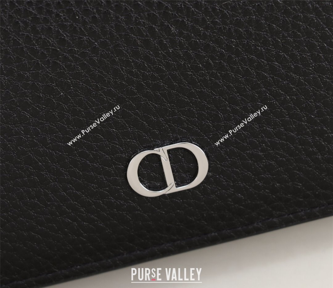 Dior Flap Card Holder in Black Grained Calfskin with CD Icon Signature (ziyin-23101330)