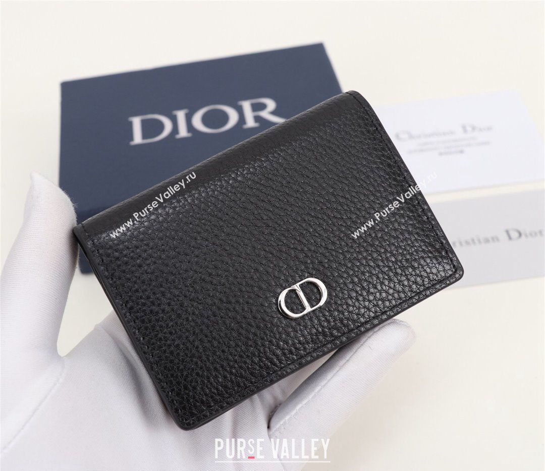 Dior Flap Card Holder in Black Grained Calfskin with CD Icon Signature (ziyin-23101330)