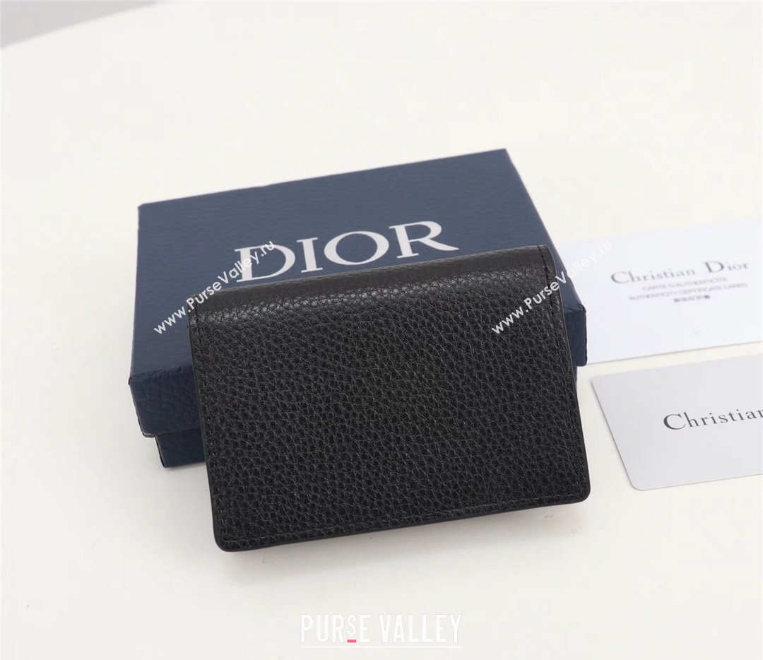 Dior Flap Card Holder in Black Grained Calfskin with CD Icon Signature (ziyin-23101330)