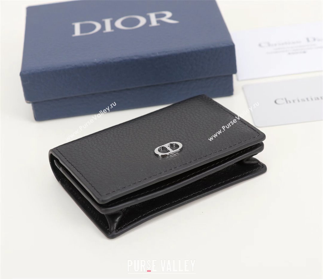 Dior Flap Card Holder in Black Grained Calfskin with CD Icon Signature (ziyin-23101330)