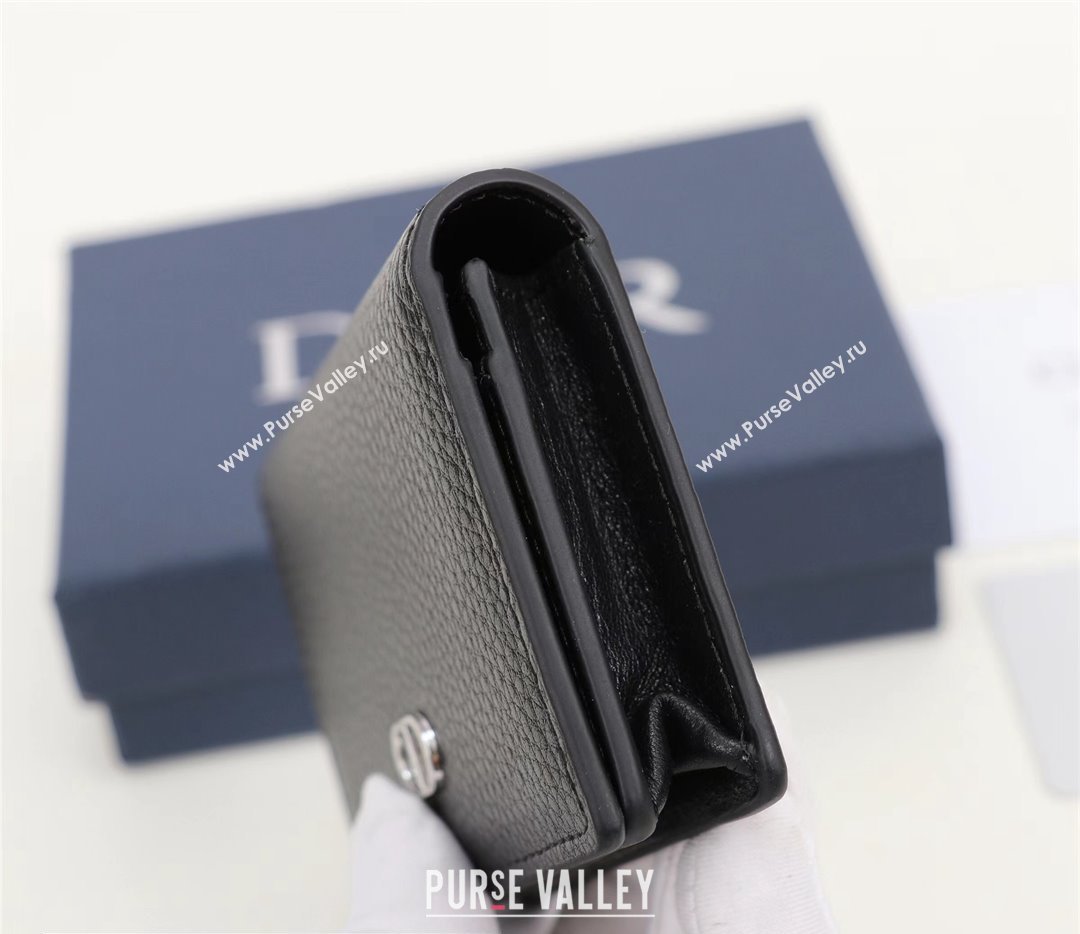 Dior Flap Card Holder in Black Grained Calfskin with CD Icon Signature (ziyin-23101330)