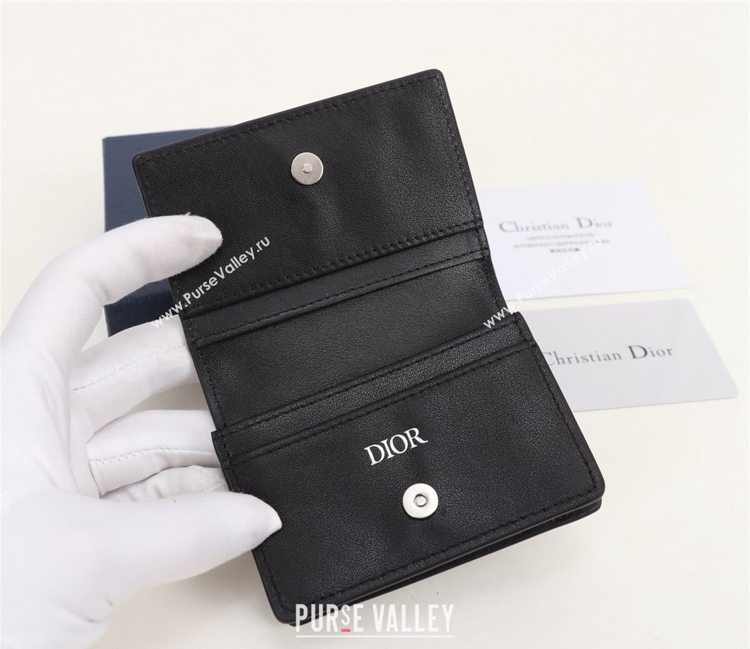 Dior Flap Card Holder in Black Grained Calfskin with CD Icon Signature (ziyin-23101330)