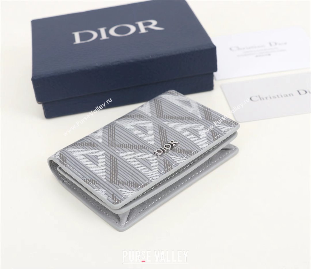 Dior Flap Card Holder in Gray CD Diamond Canvas (ziyin-23101332)